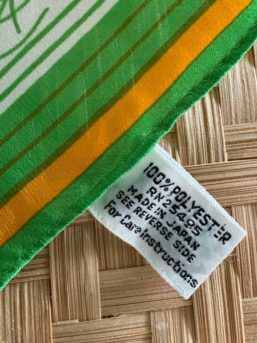 Vtg Cat Print Polyester Scarf Retro Mod Kitty Scarf Green & Gold Novelty Square